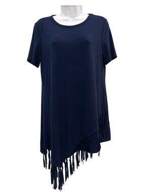Navy Blue Serena Williams Signature Statement Fringed Asymmetrical Tunic Top. M